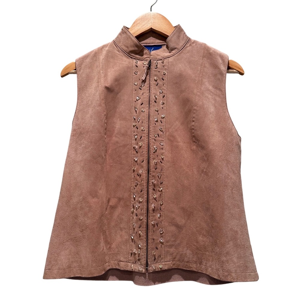 JH Collectibles Petite Suede Studded Vest Taupe Boho Western Y2K Large